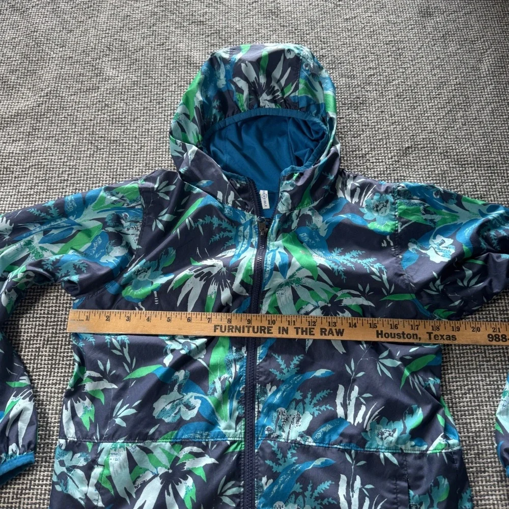 Columbia Girls Reversible Hooded Windbreaker Jacket Tropical Floral Teal L 14/16
